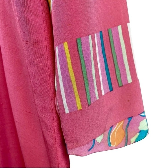 Vtg Anne Crimmins Umi Collections Silk Floral Striped Art Wear Dress Pink Size 4 - Picture 8 of 10